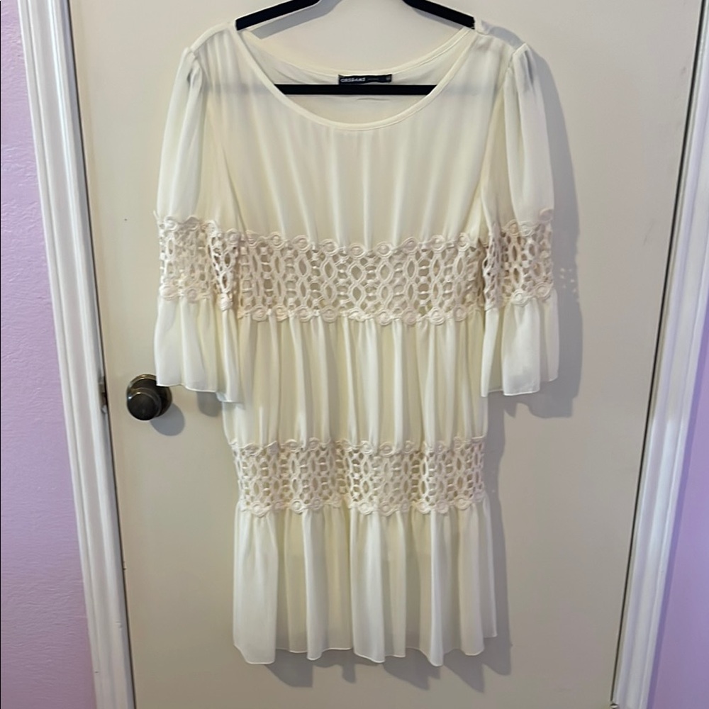 Cream Pleated 3/4 Sleeve Blouse